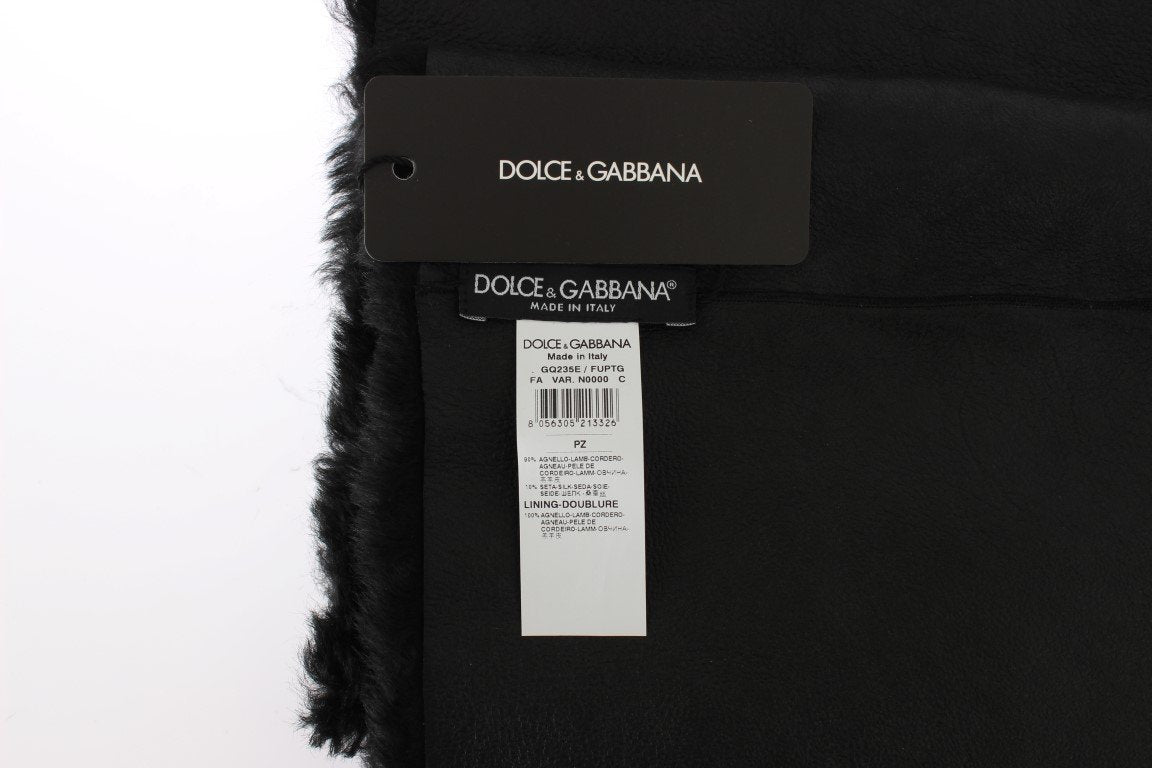 Black Lambskin Fur Silk Scarf