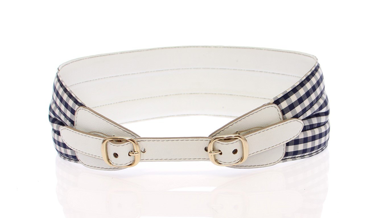 Blue Cotton Leather Logo Waist Belt