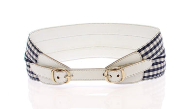 Blue Cotton Leather Logo Waist Belt