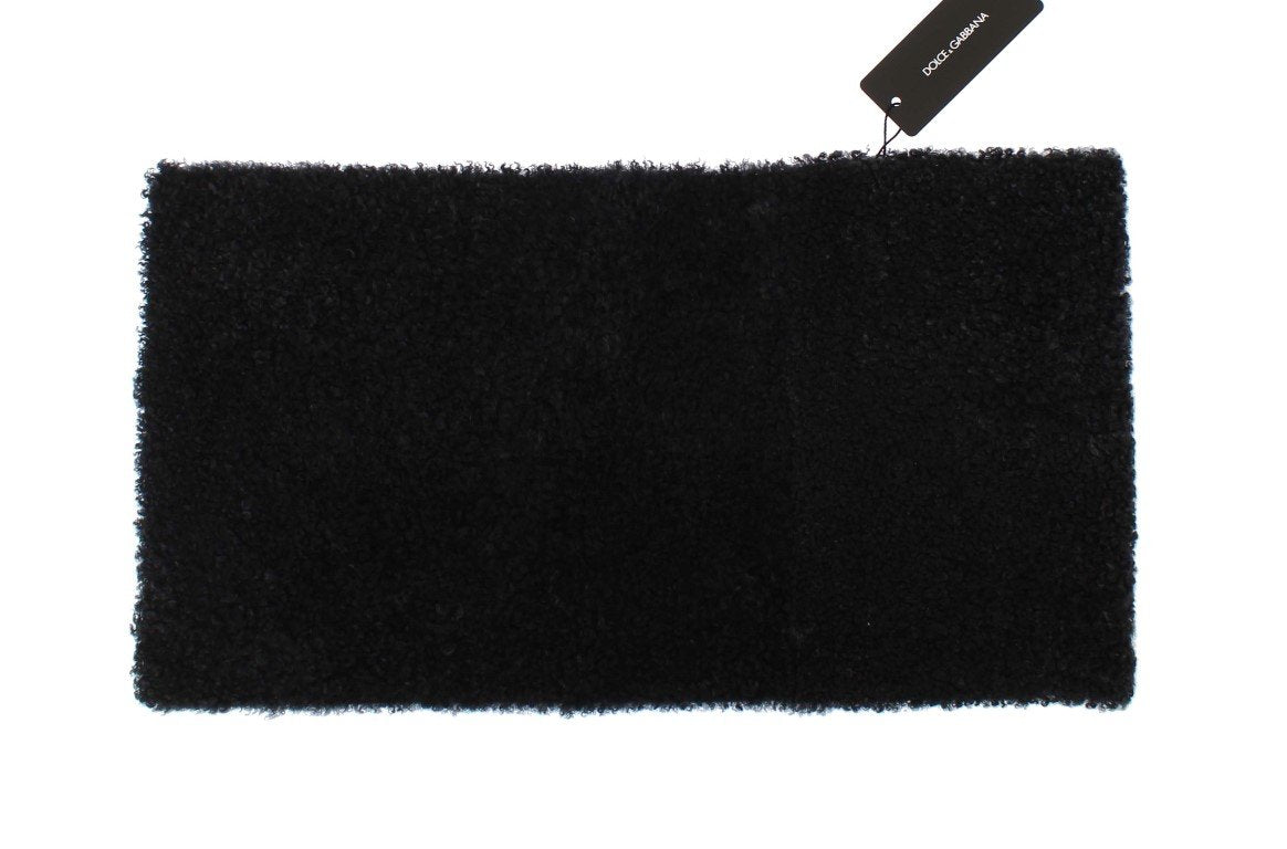 Black Lamb Shearling Silk Scarf