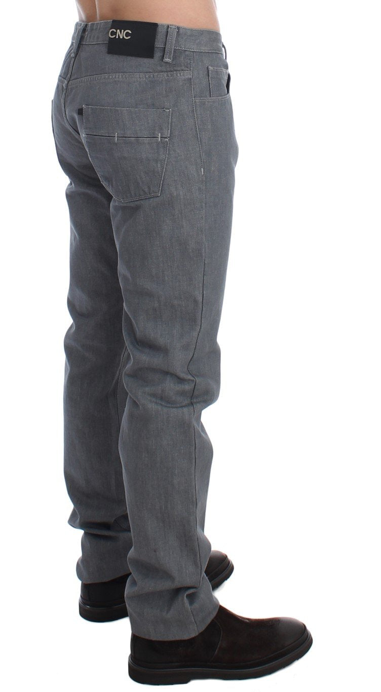 Gray Regular Fit Cotton Pants Jeans