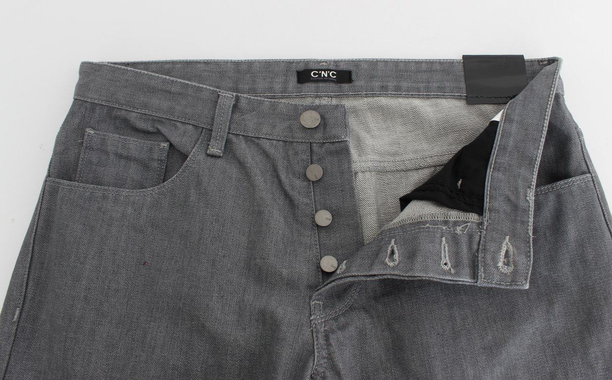 Gray Regular Fit Cotton Pants Jeans