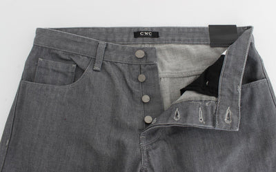 Gray Regular Fit Cotton Pants Jeans