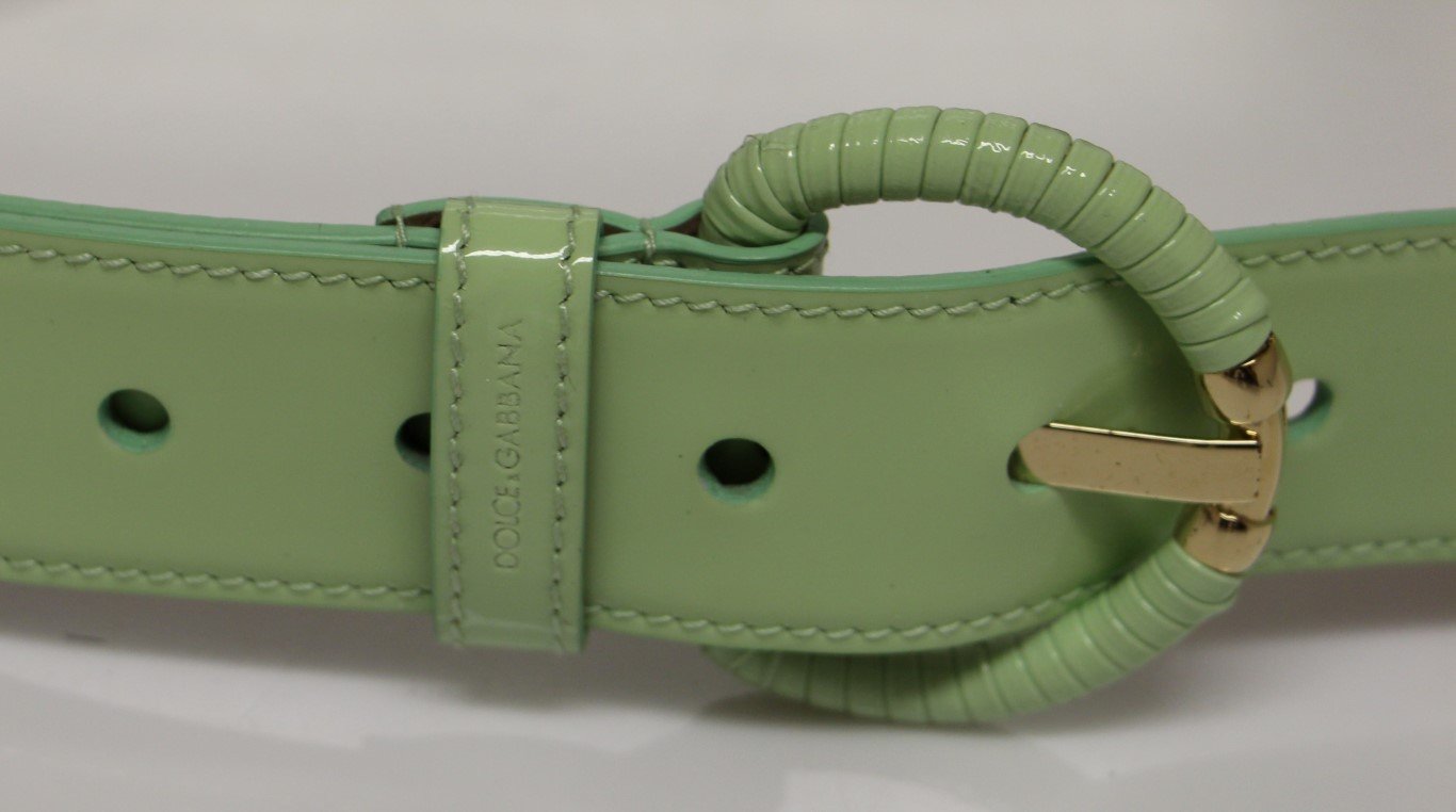 Green Leather Gold Logo Belt
