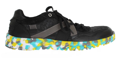 Black Leather Logo Sport Sneakers