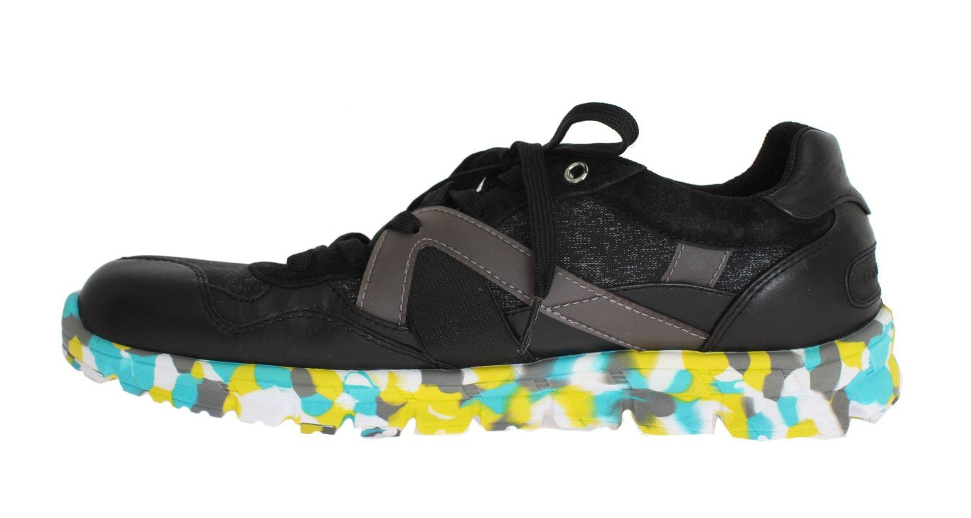 Black Leather Logo Sport Sneakers