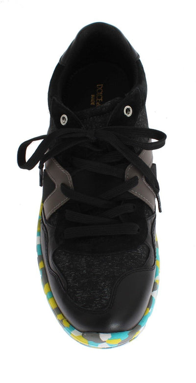 Black Leather Logo Sport Sneakers
