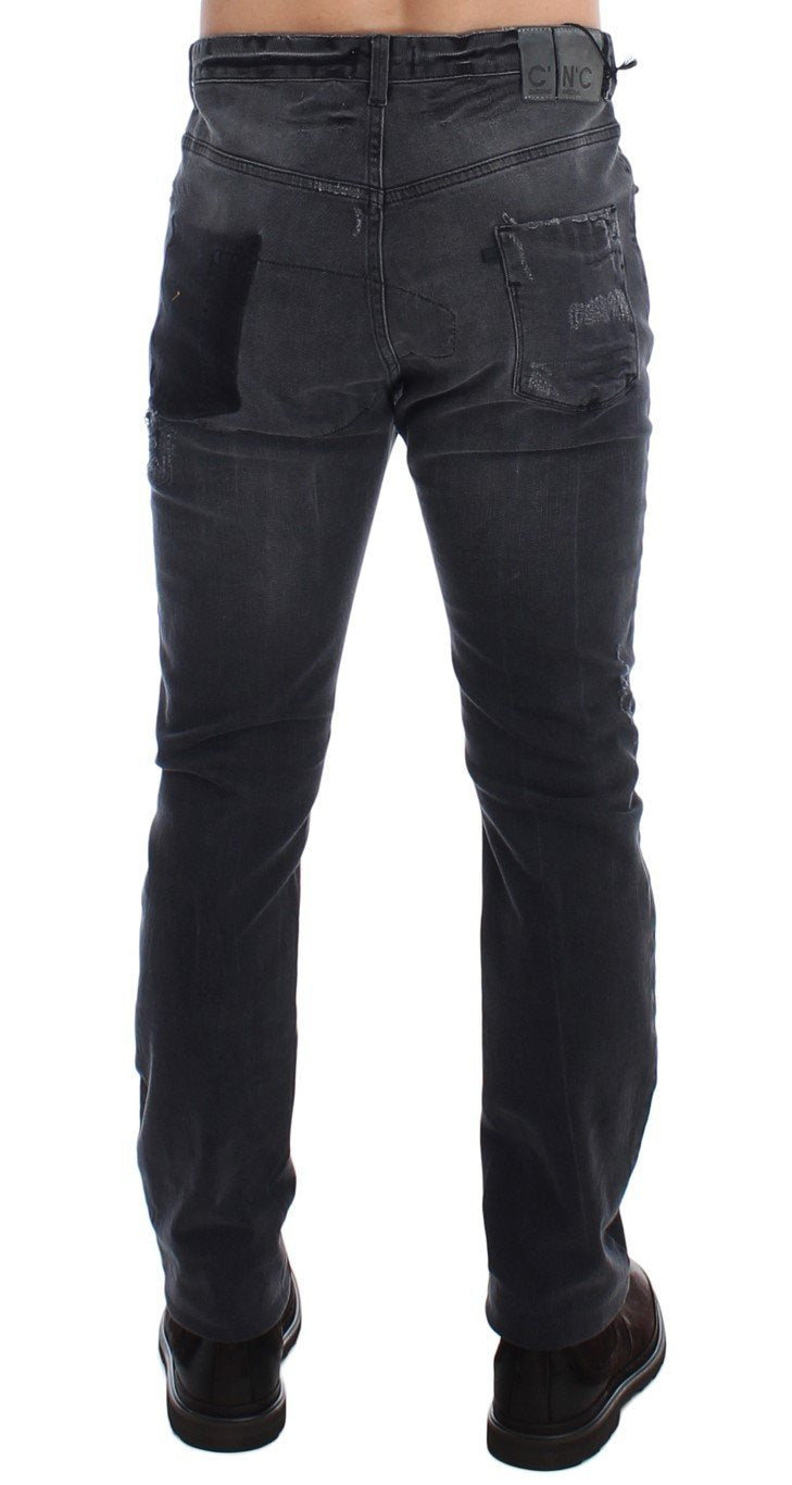 Gray Slim Fit Cotton Stretch Denim Jeans