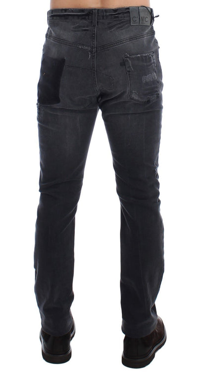 Gray Slim Fit Cotton Stretch Denim Jeans