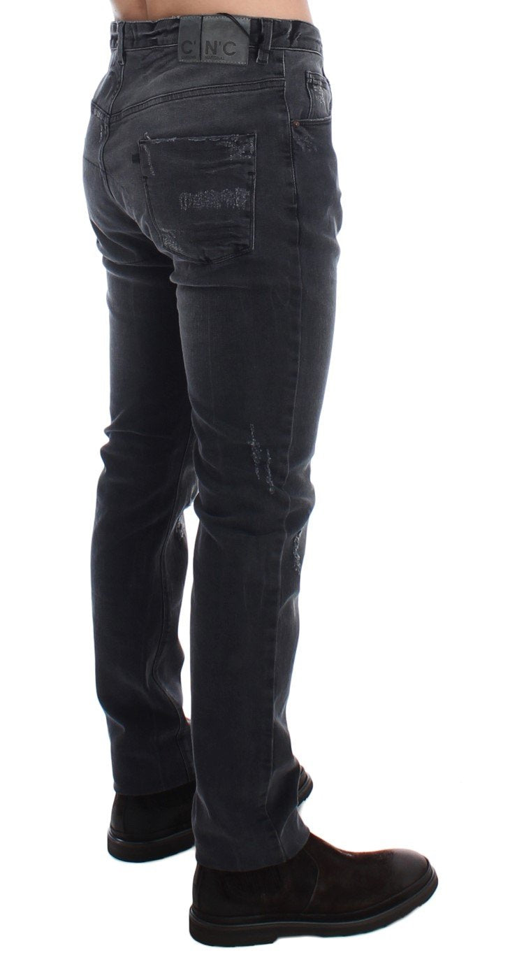Gray Slim Fit Cotton Stretch Denim Jeans