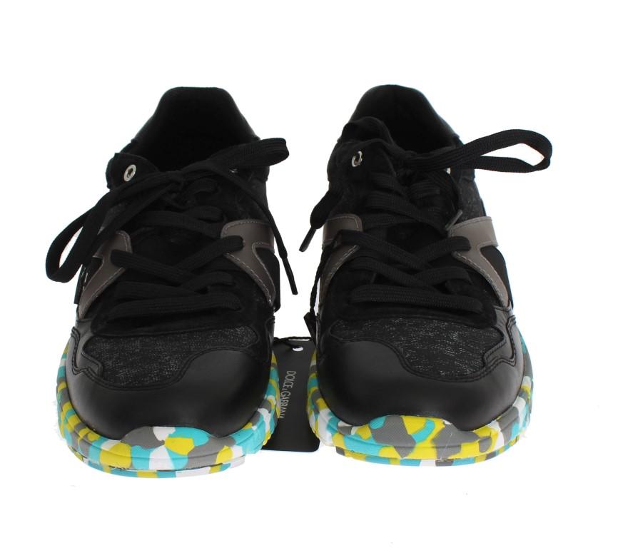Black Leather Logo Sport Sneakers
