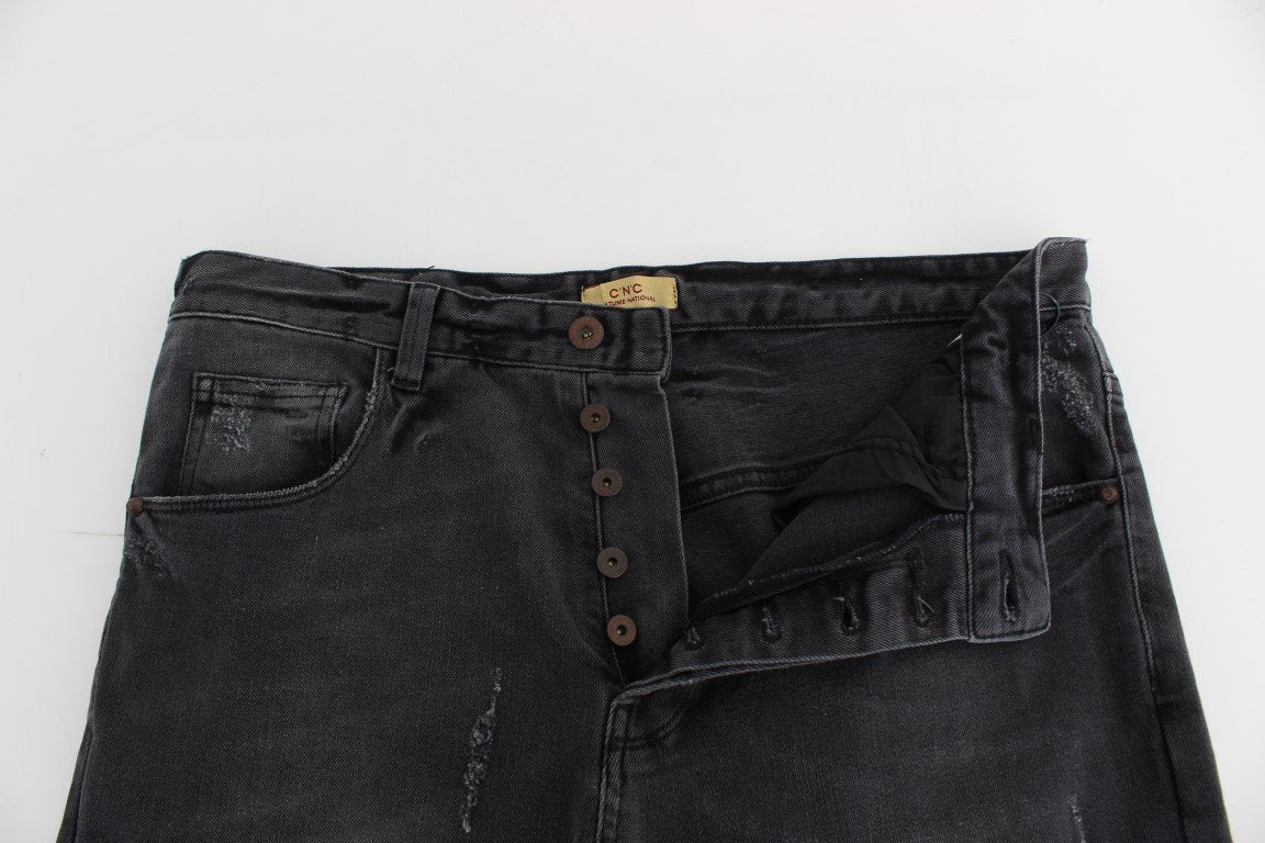 Gray Slim Fit Cotton Stretch Denim Jeans