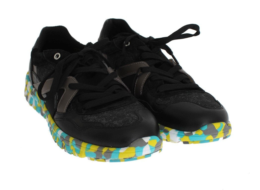 Black Leather Logo Sport Sneakers