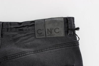 Gray Slim Fit Cotton Stretch Denim Jeans