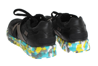 Black Leather Logo Sport Sneakers
