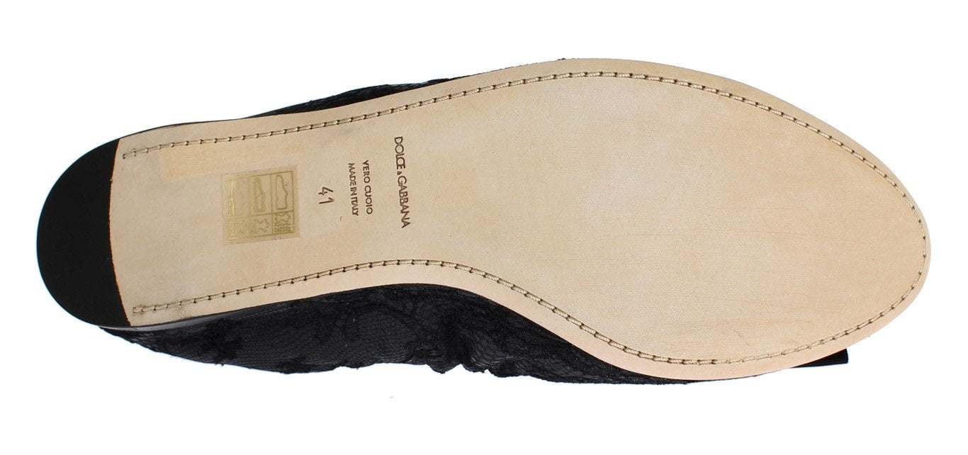 Black Taormina Lace Crystal Ballet Flat Shoes