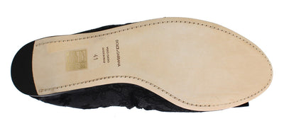 Black Taormina Lace Crystal Ballet Flat Shoes