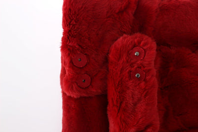 Red Weasel Fur Crochet Hood Scarf Hat