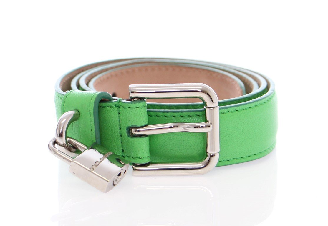 Green Leather Silver Lock Logo Belt