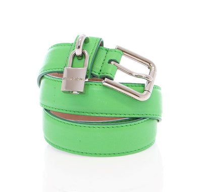 Green Leather Silver Lock Logo Belt