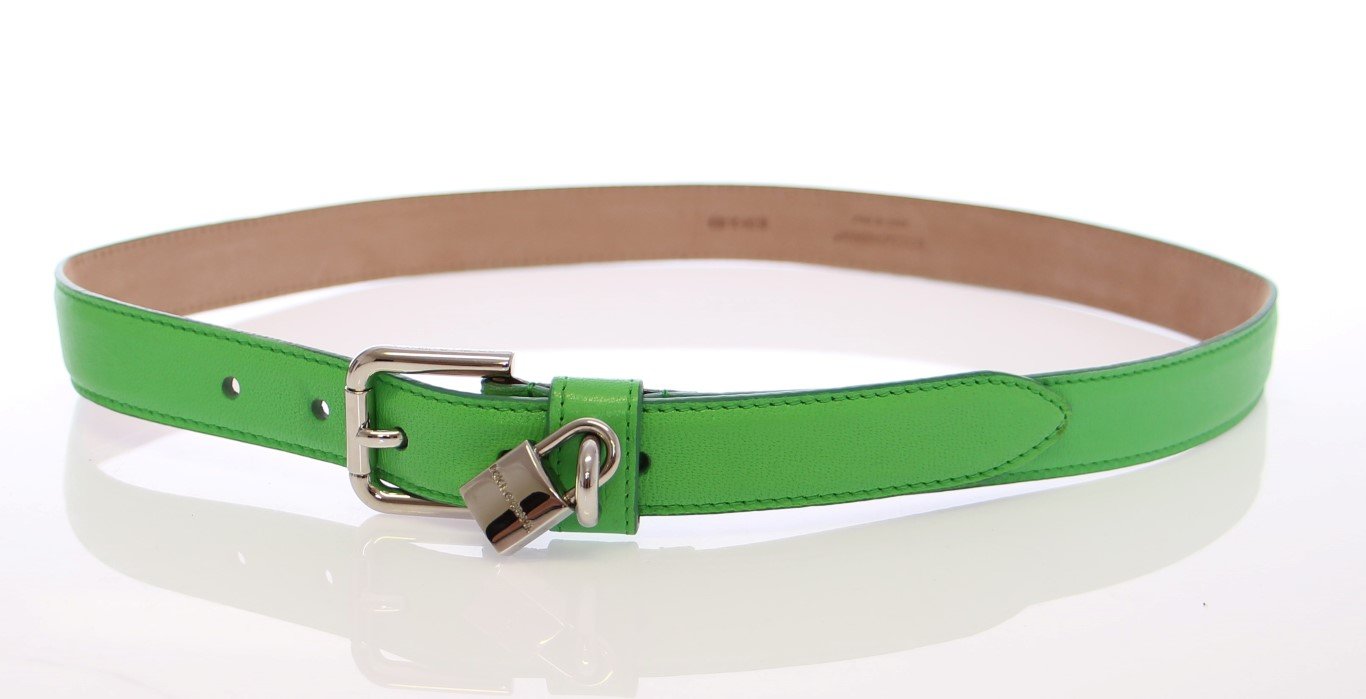 Green Leather Silver Lock Logo Belt