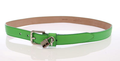 Green Leather Silver Lock Logo Belt