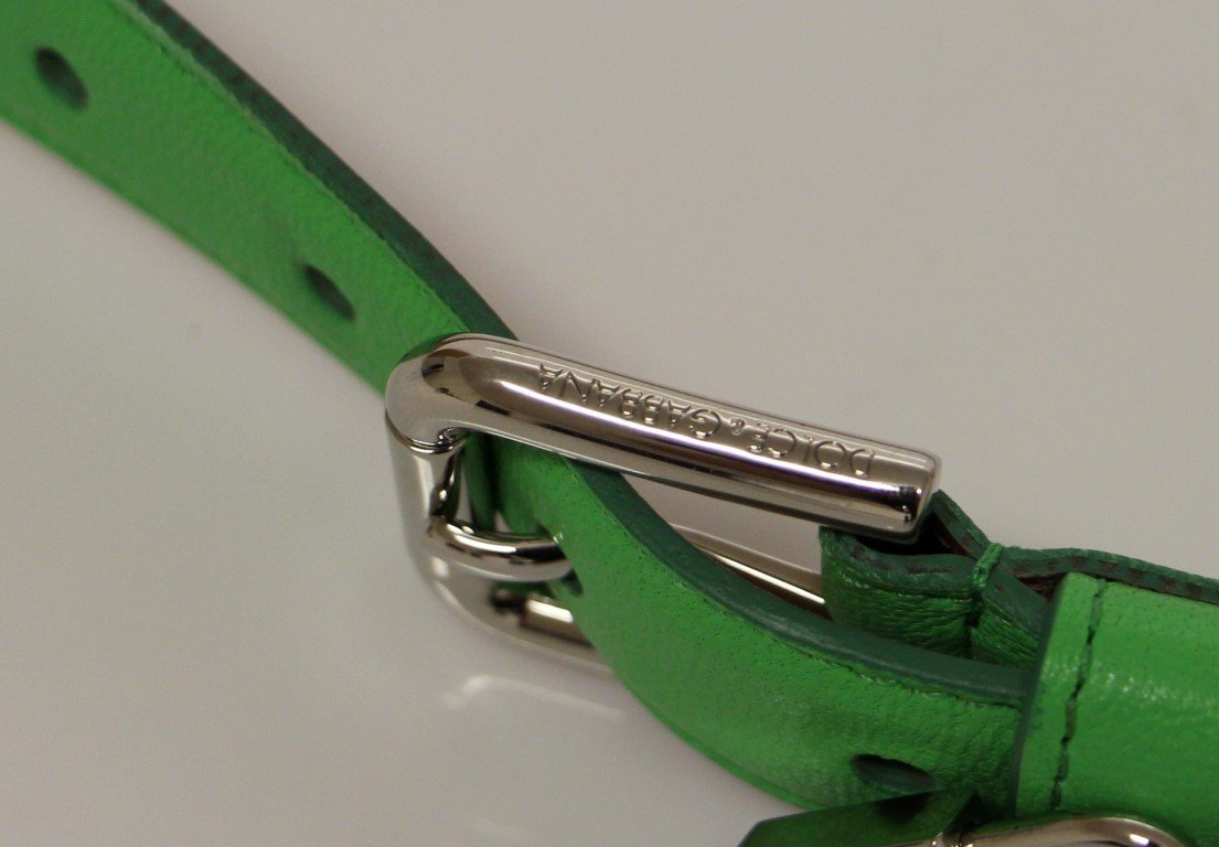Green Leather Silver Lock Logo Belt