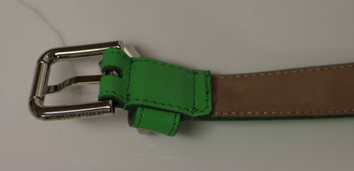 Green Leather Silver Lock Logo Belt