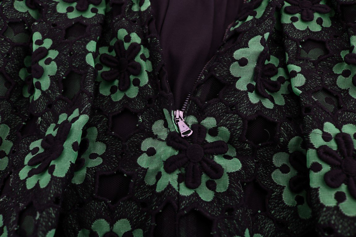Green Floral Ricamo A-Line Shift Dress