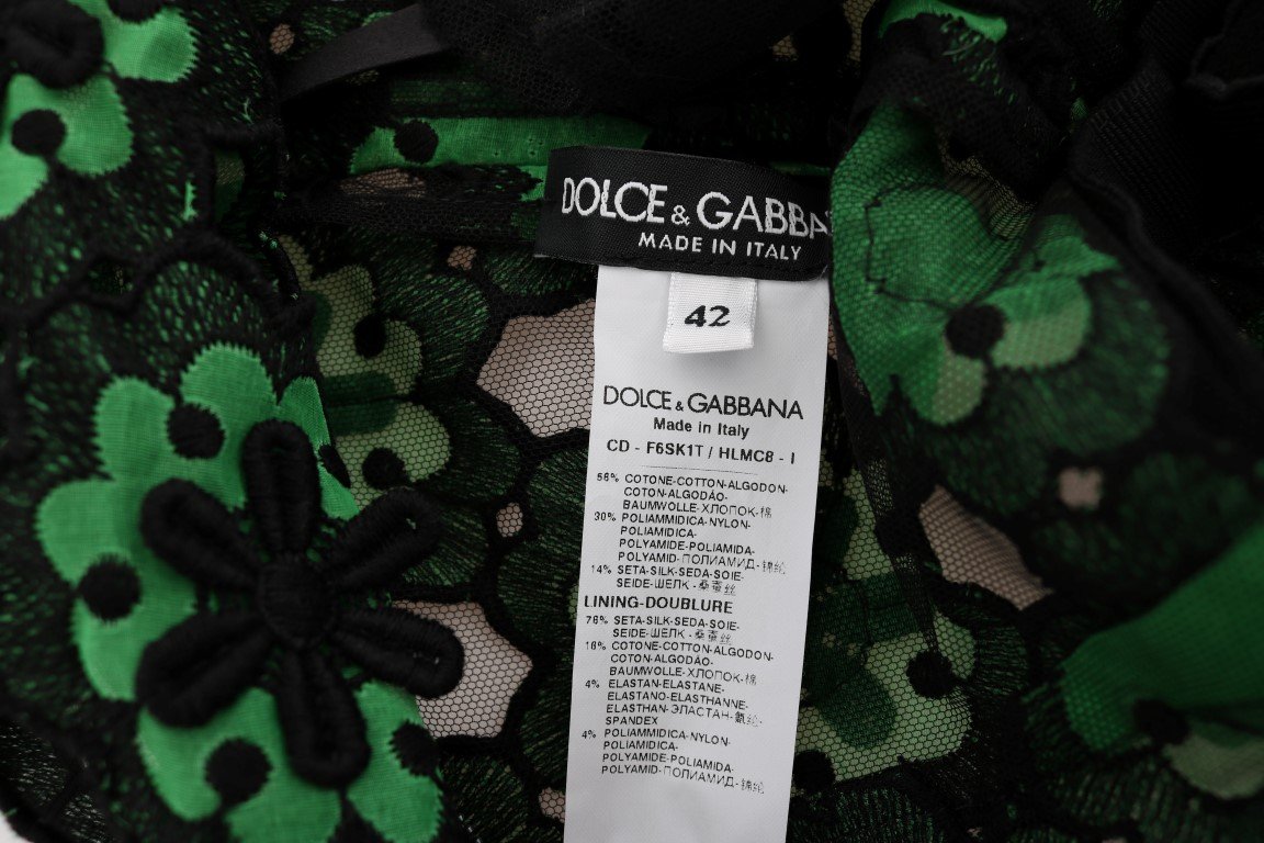 Green Floral Ricamo A-Line Shift Dress