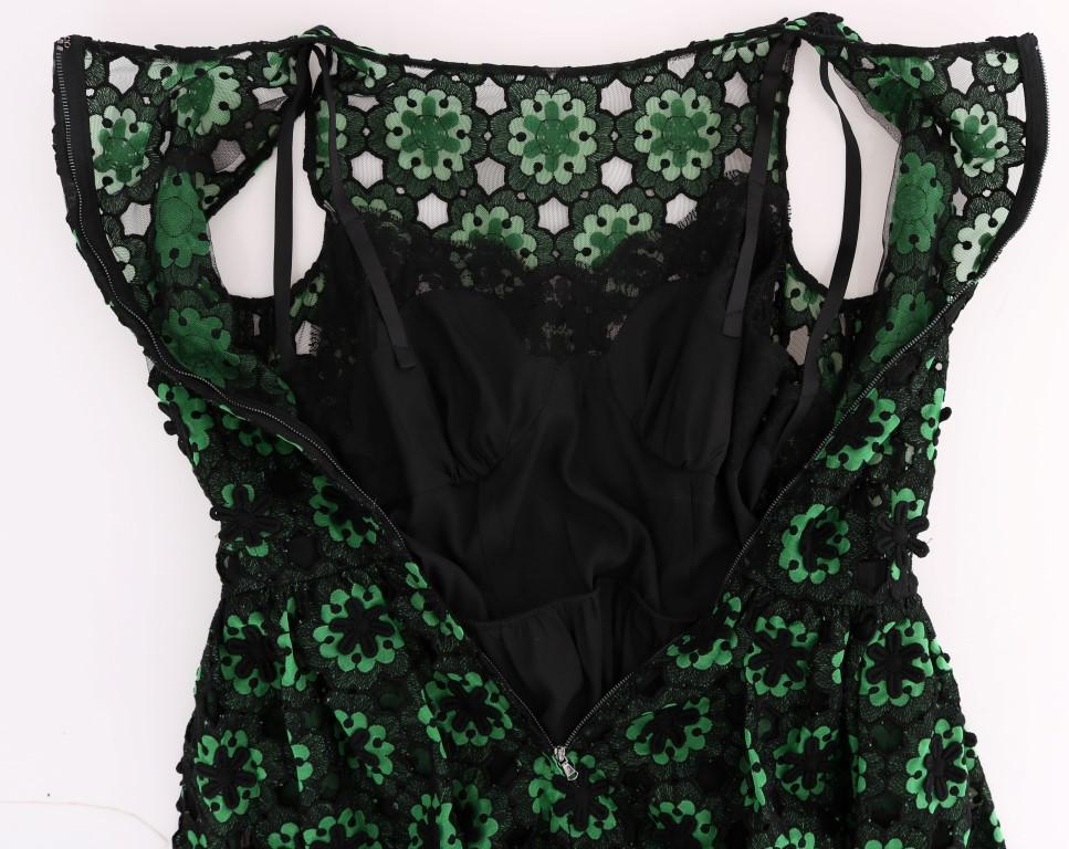 Green Floral Ricamo A-Line Shift Dress