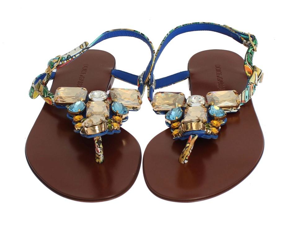 Majolica Leather Crystal Flip Sandals