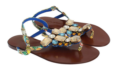 Majolica Leather Crystal Flip Sandals