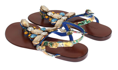 Majolica Leather Crystal Flip Sandals