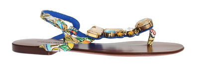 Majolica Leather Crystal Flip Sandals