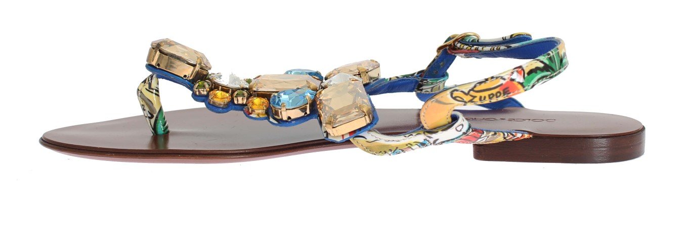 Majolica Leather Crystal Flip Sandals