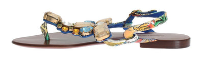 Majolica Leather Crystal Flip Sandals