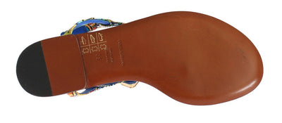 Majolica Leather Crystal Flip Sandals