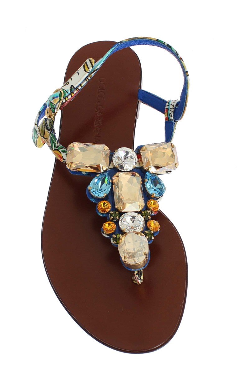 Majolica Leather Crystal Flip Sandals