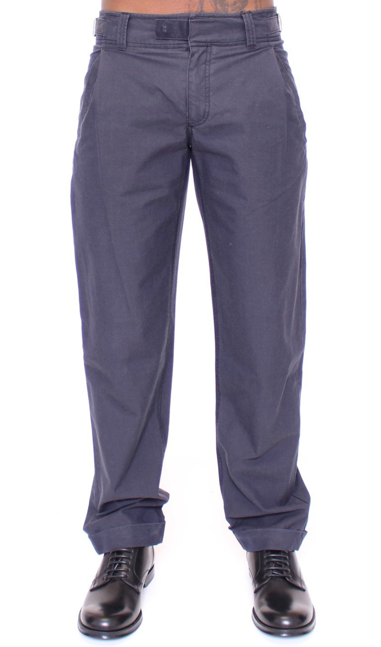 Blue Regular Fit Cotton Casual Pants