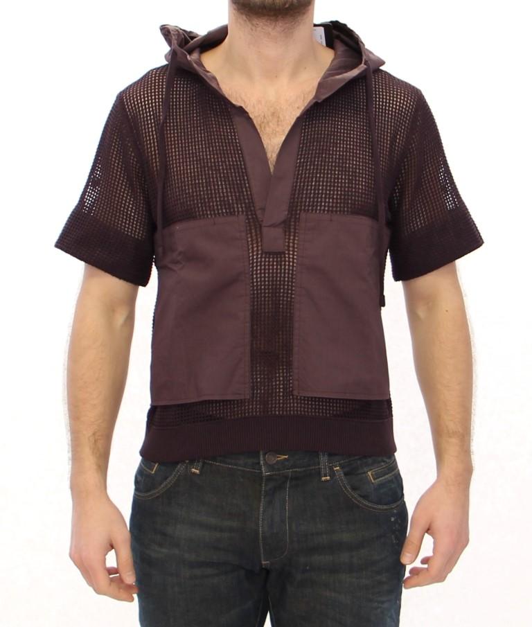 Brown fishnet cotton hoodie t-shirt