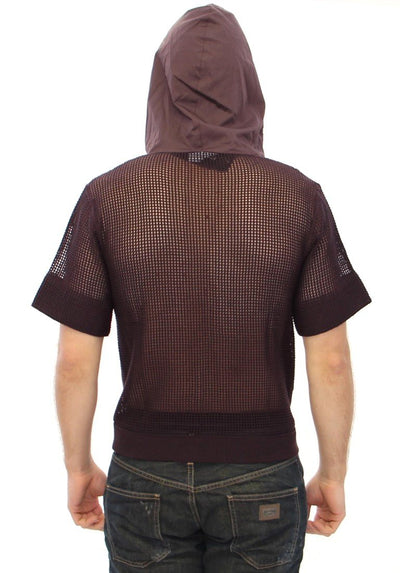 Brown fishnet cotton hoodie t-shirt
