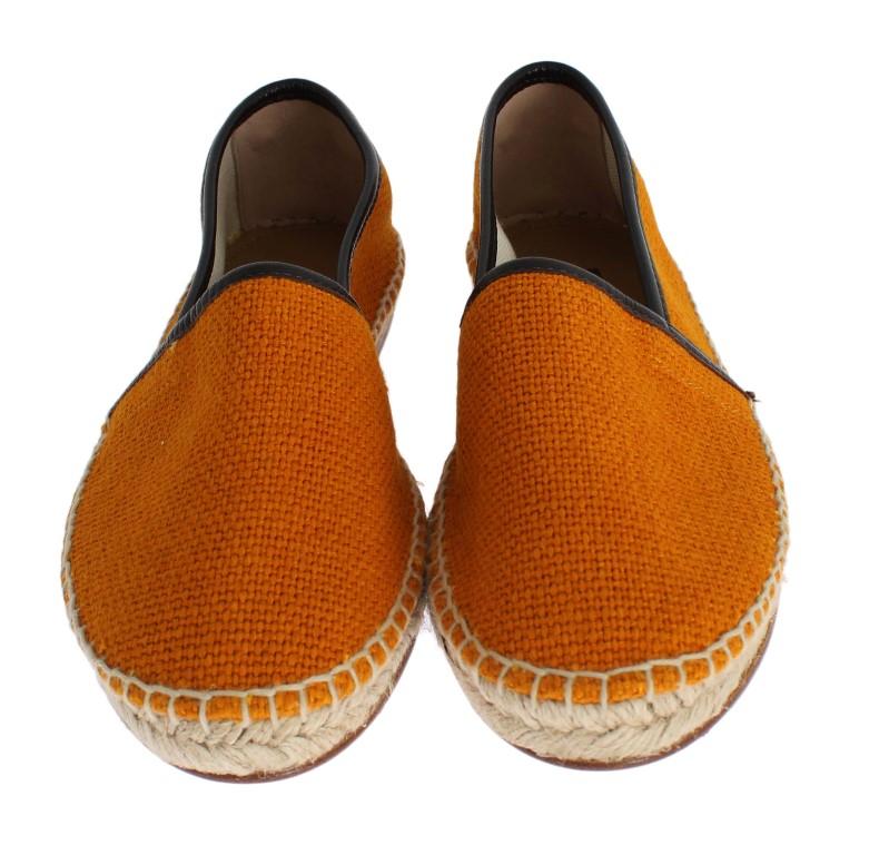 Orange Woven Linen Loafers Espadrilles Shoes