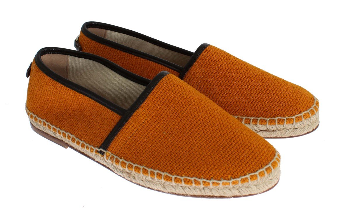 Orange Woven Linen Loafers Espadrilles Shoes