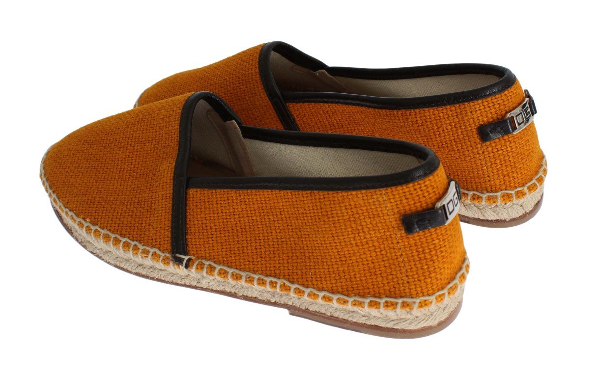 Orange Woven Linen Loafers Espadrilles Shoes