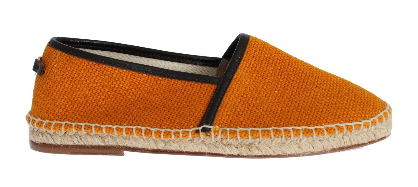 Orange Woven Linen Loafers Espadrilles Shoes