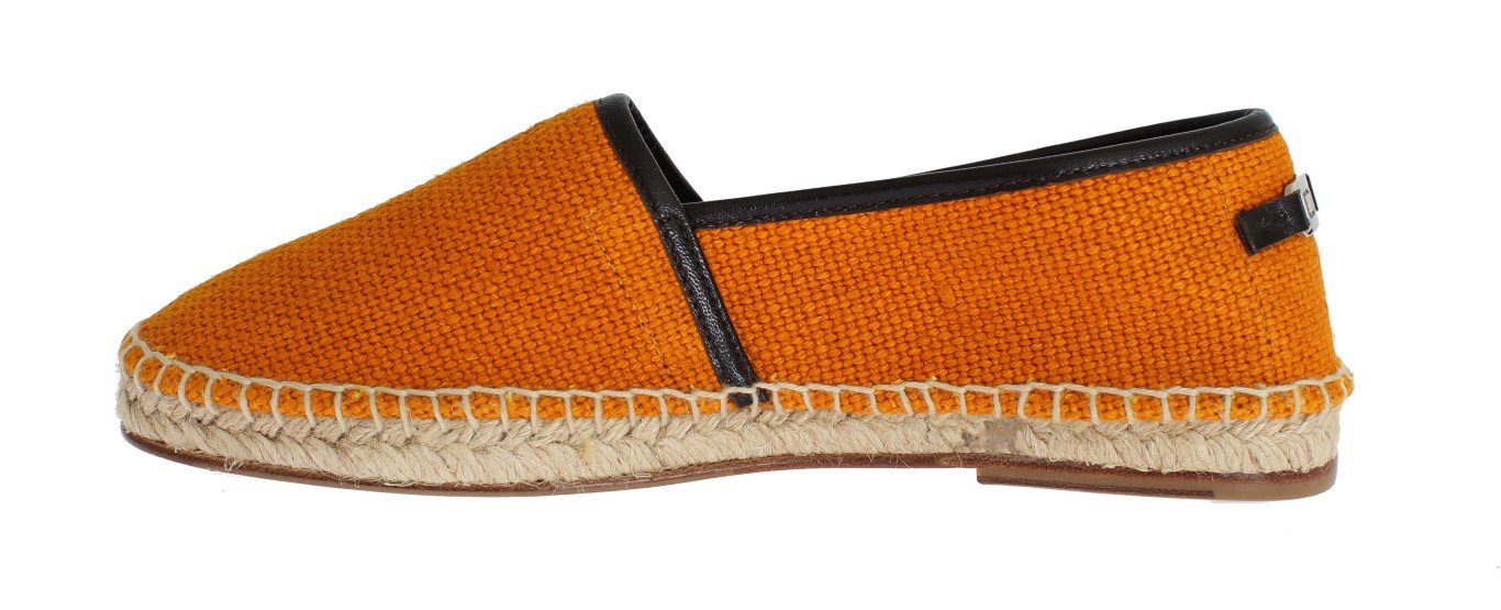Orange Woven Linen Loafers Espadrilles Shoes