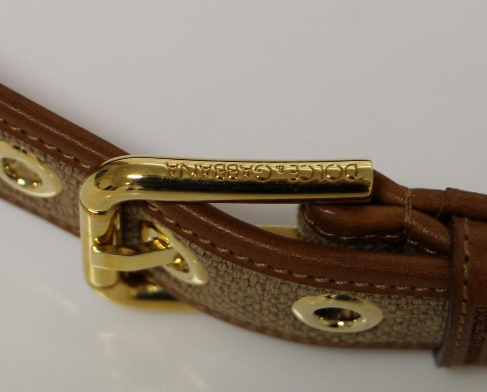 Brown Leather Gold Logo Belt
