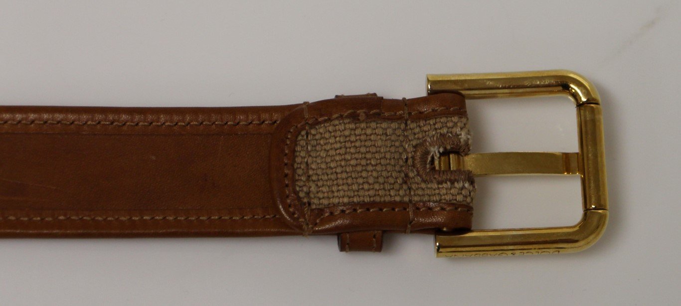 Brown Leather Gold Logo Belt