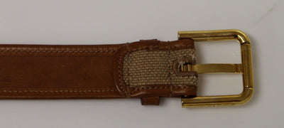 Brown Leather Gold Logo Belt